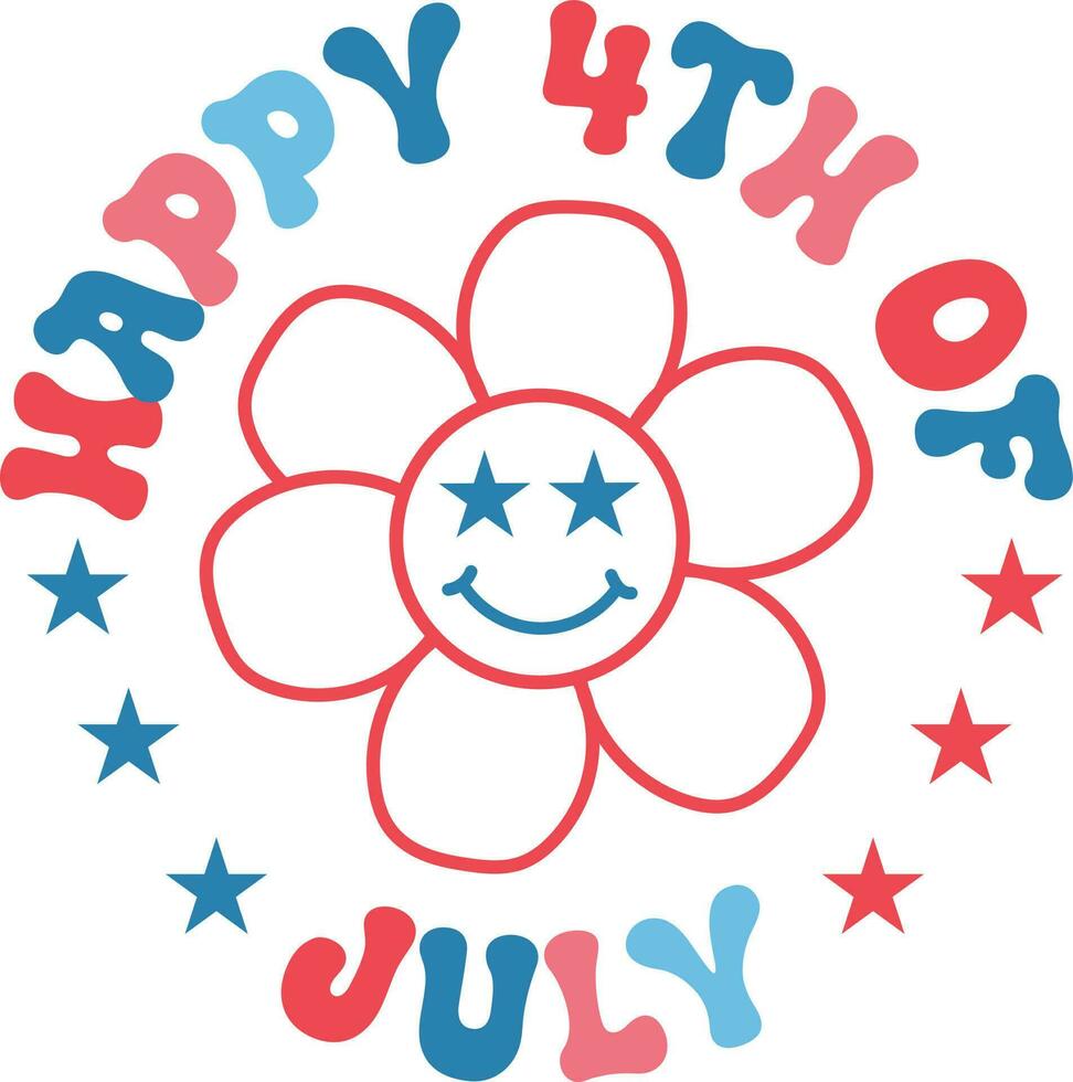 Round flower logo happy 4th of July t-shirt design vector