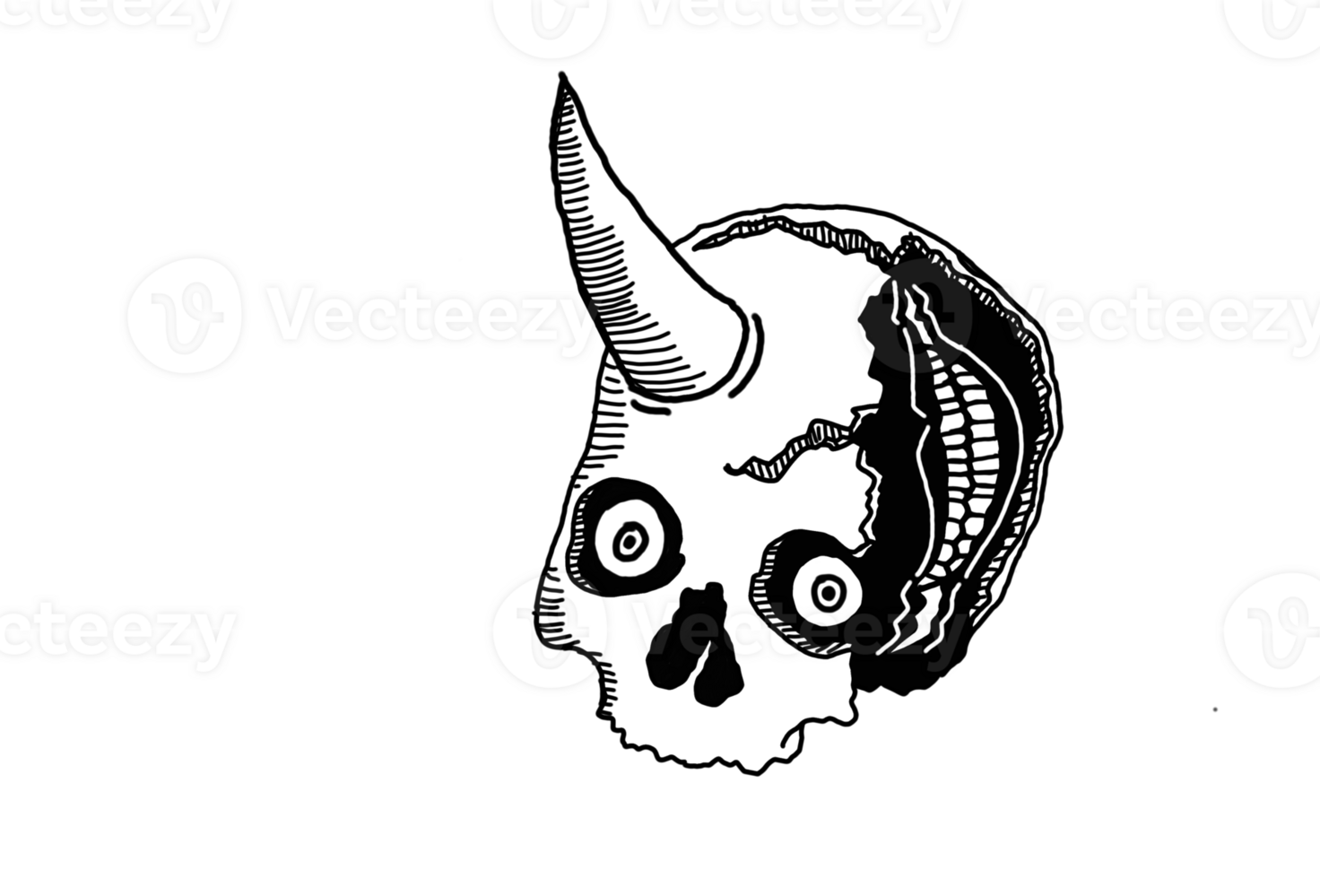 Demon Skull Line Art With Transparent Background png