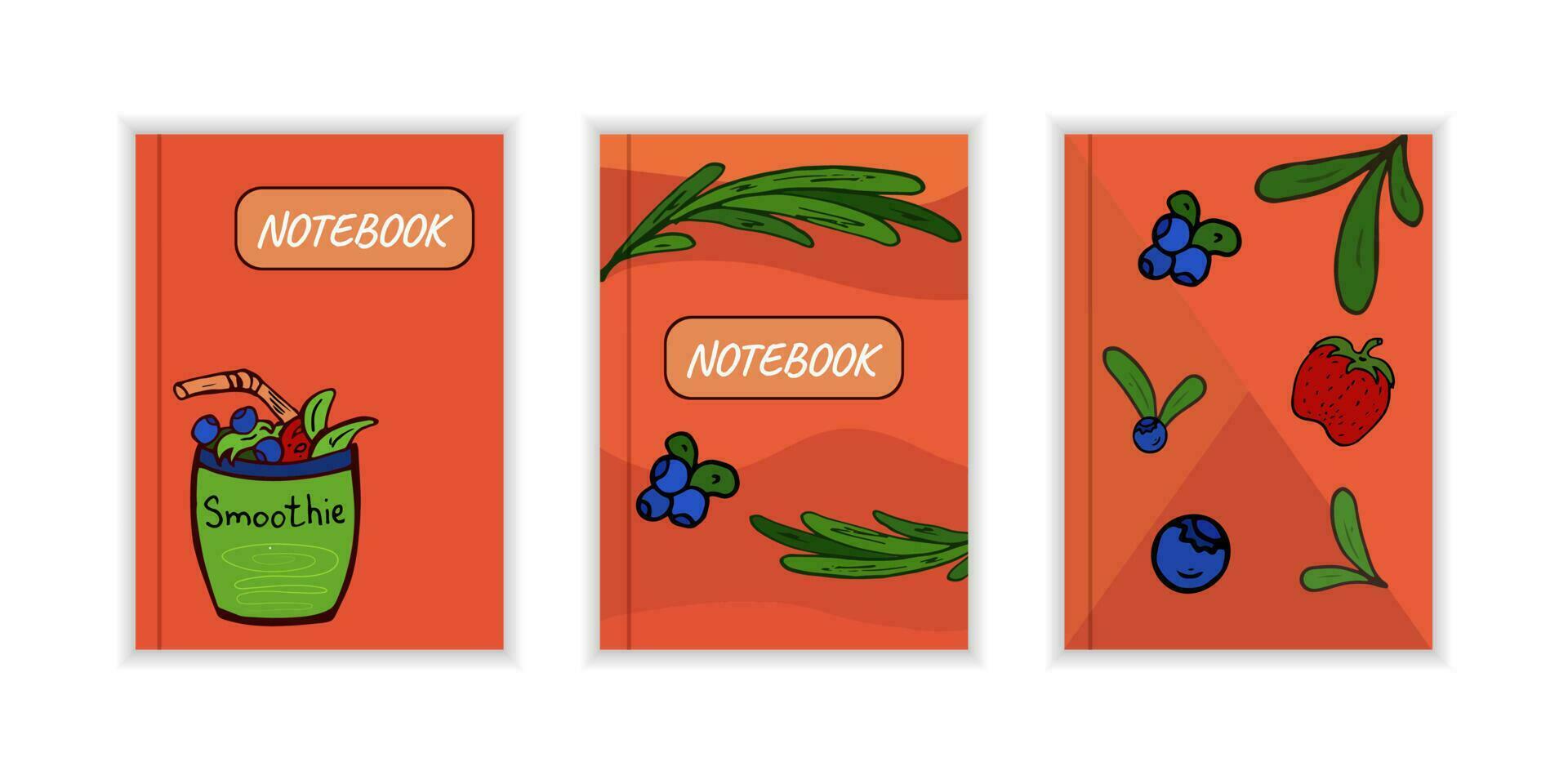 Cover page template with berries. Red layouts with strawberries, smoothie, blueberry. Doodle Vector. vector