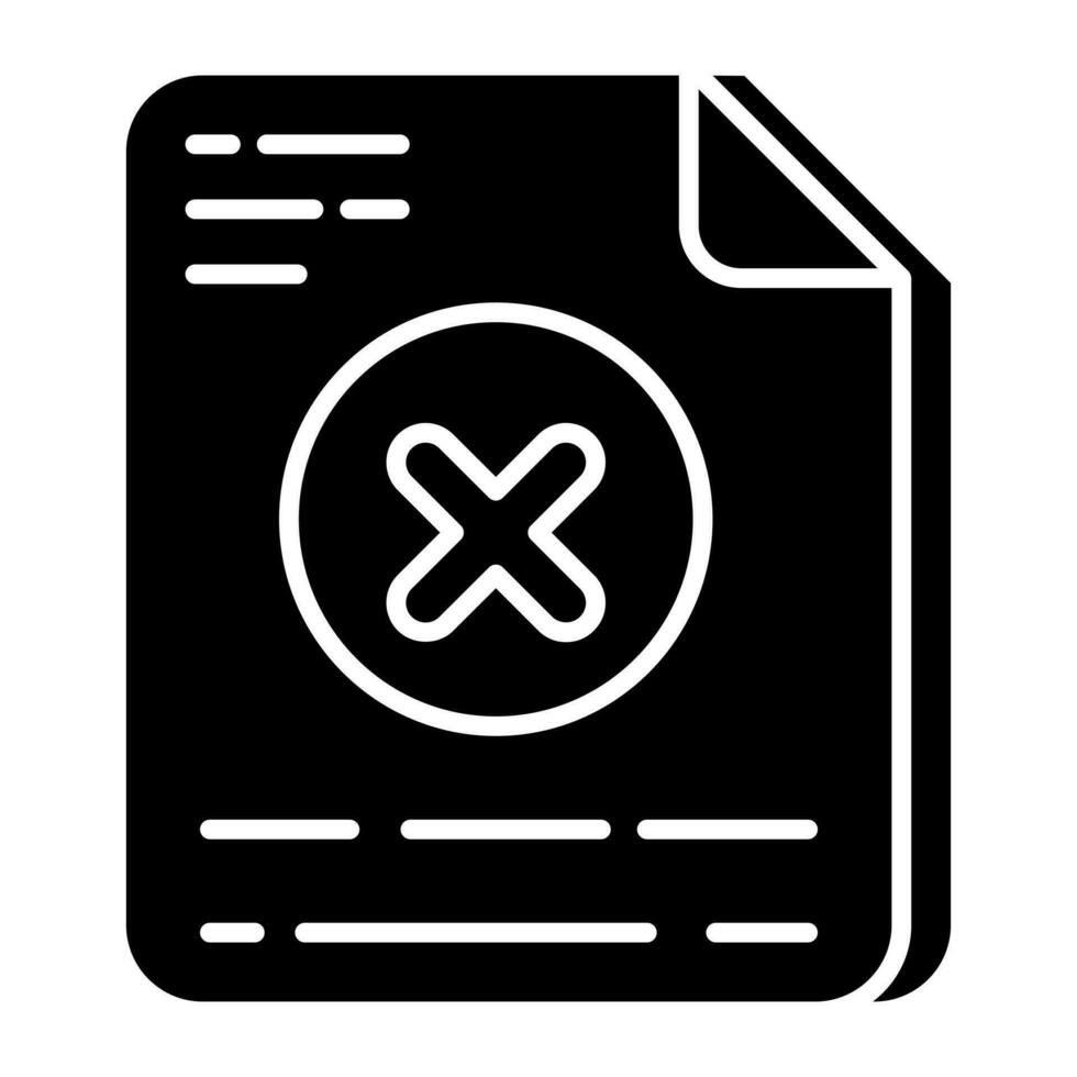 Cross sign with folded paper showcasing wrong file concept icon vector