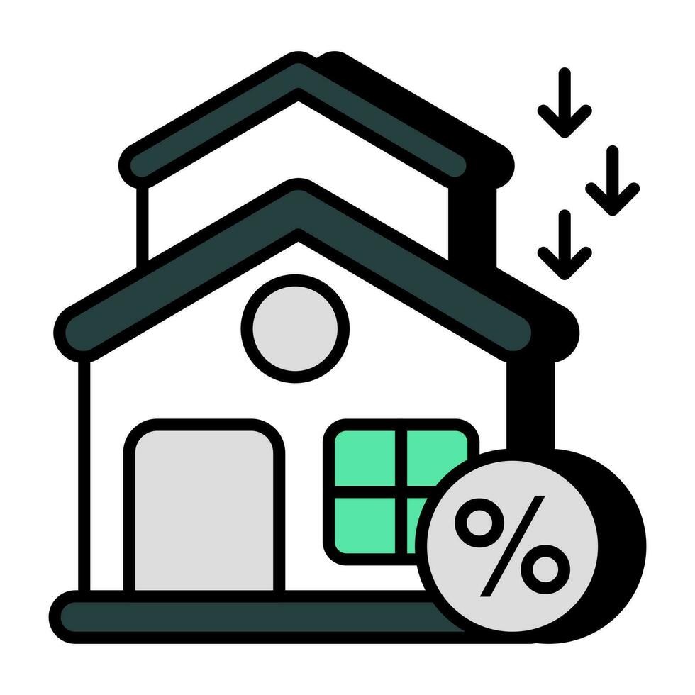 Editable design icon of home discount vector