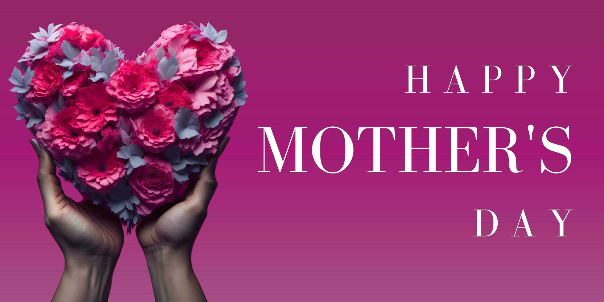 Happy Mother's Day to the heart and soul of our family A banner with a heart-shaped flower bouquet being held in the hands, honoring the essential role that mothers play in creating a warm, loving photo