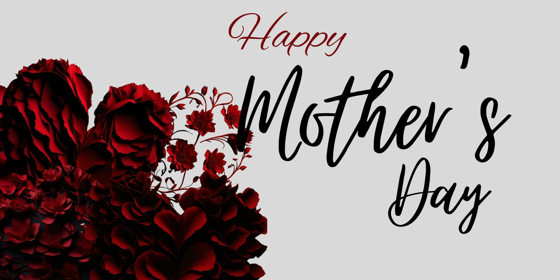 mother's day banner with flowers red flowers on background and happy mother is written on the right side for celebrating the mother day photo