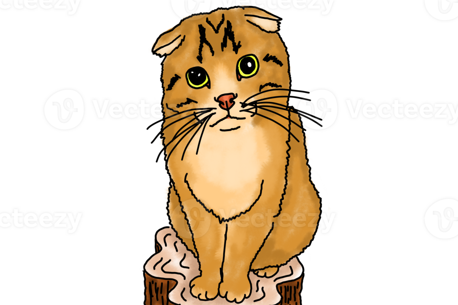 Digital Illustration of Cute Sad Cat With Transparent Background png