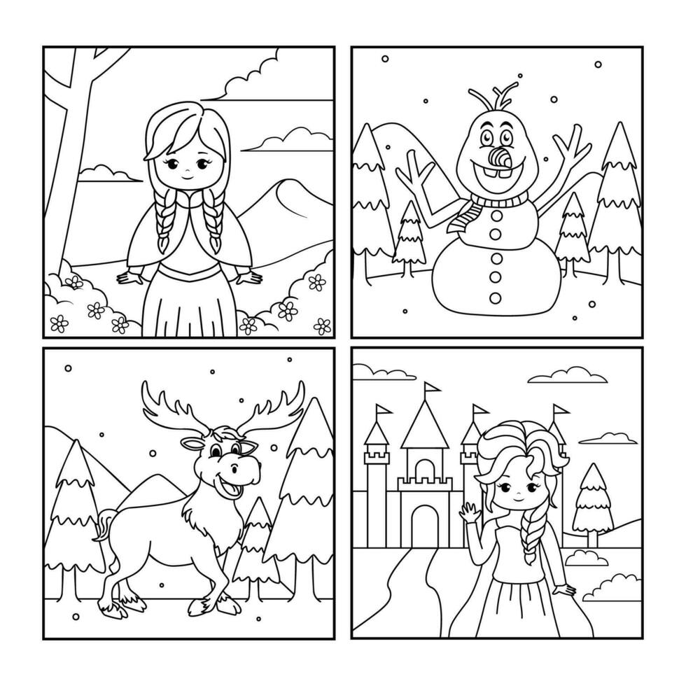 Winter Snow Princess Coloring Book Template vector