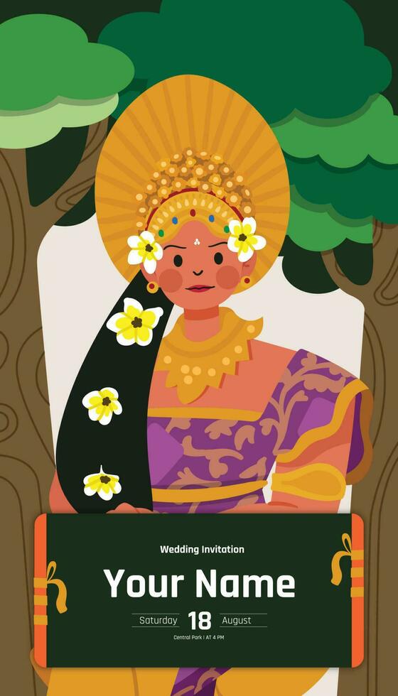 Balinese Woman Wedding dress illustration Flat style design vector