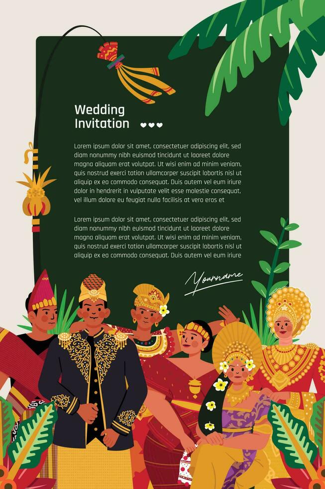 Template layout with Indonesian traditional wedding dress illustration vector