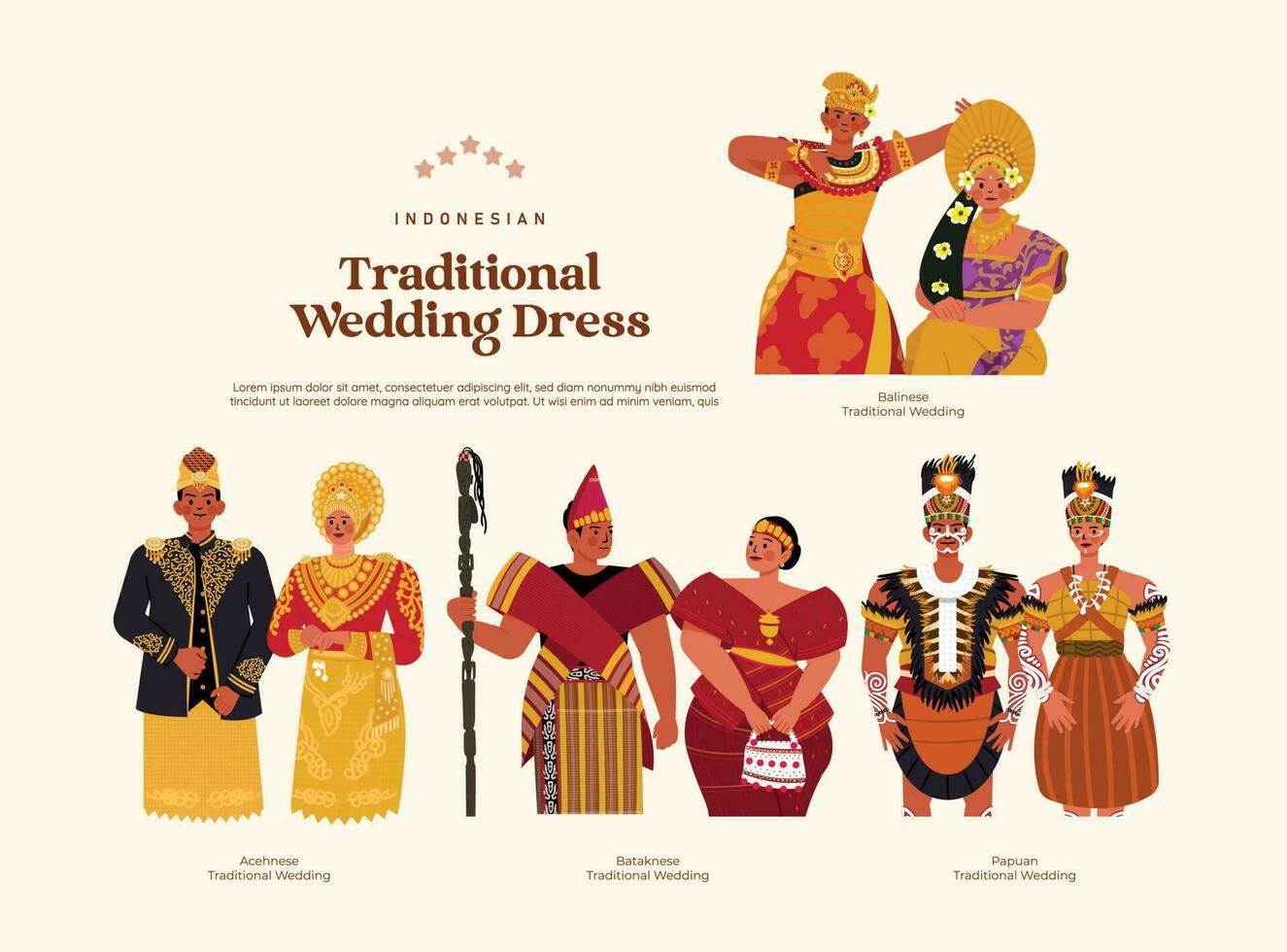 Isolated flat style indonesian traditional wedding dress illustration vector