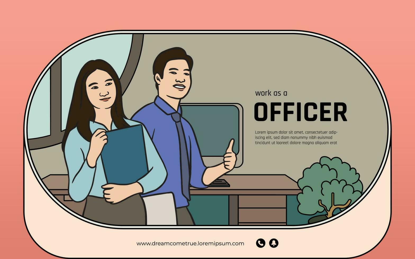 Dream work as officer hand drawn illustration design layout vector