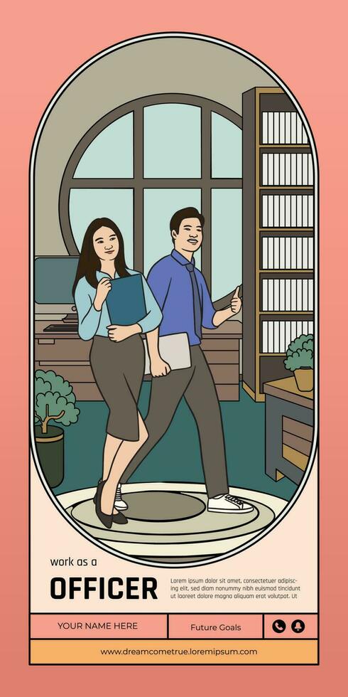 Dream work as officer hand drawn illustration design layout vector