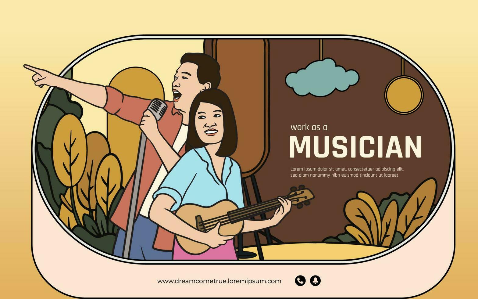 niño sueño trabajo músico mano dibujado ilustración diseño diseño modelo vector