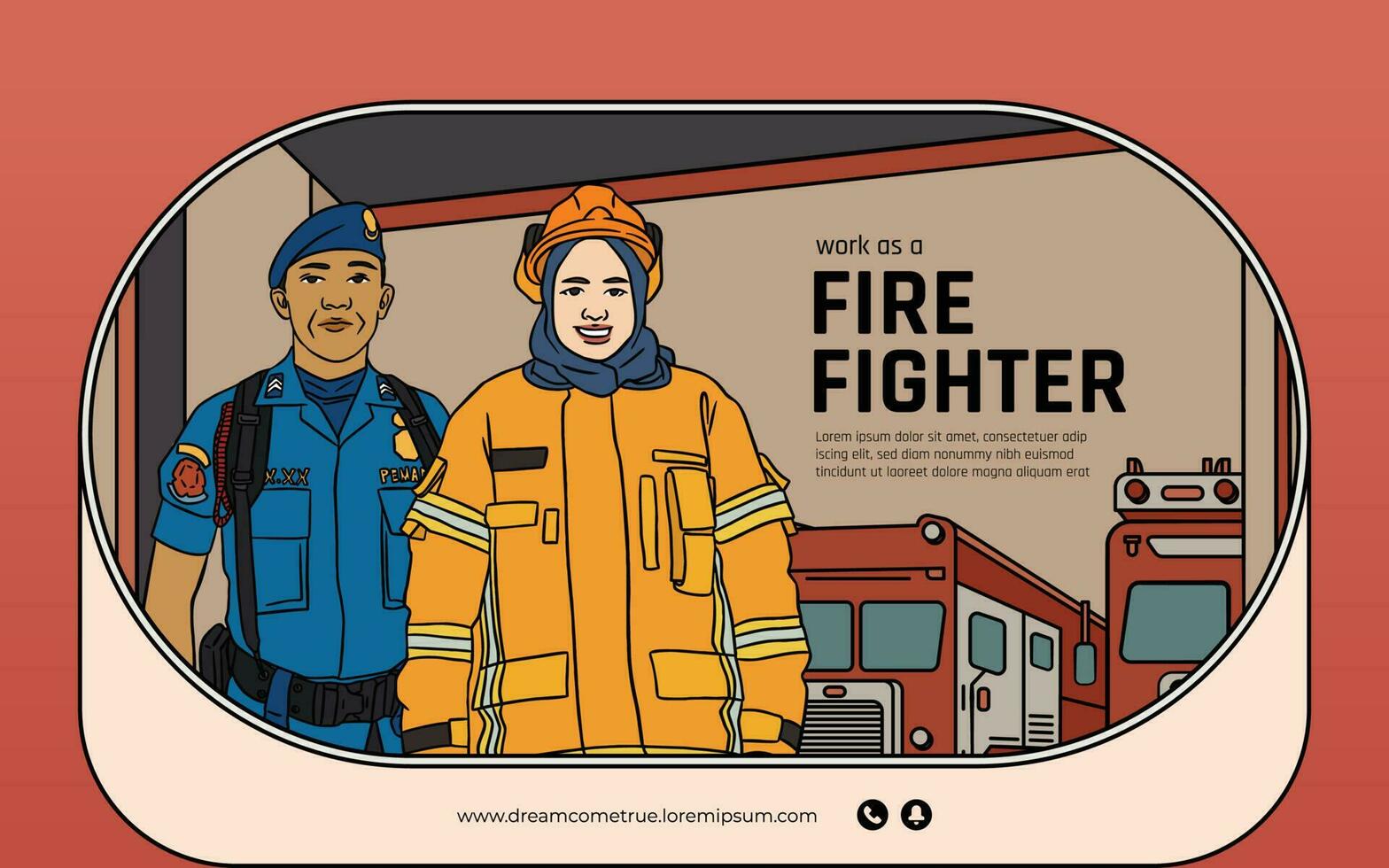 fire fighter avatar hand drawn illustration design layout idea vector