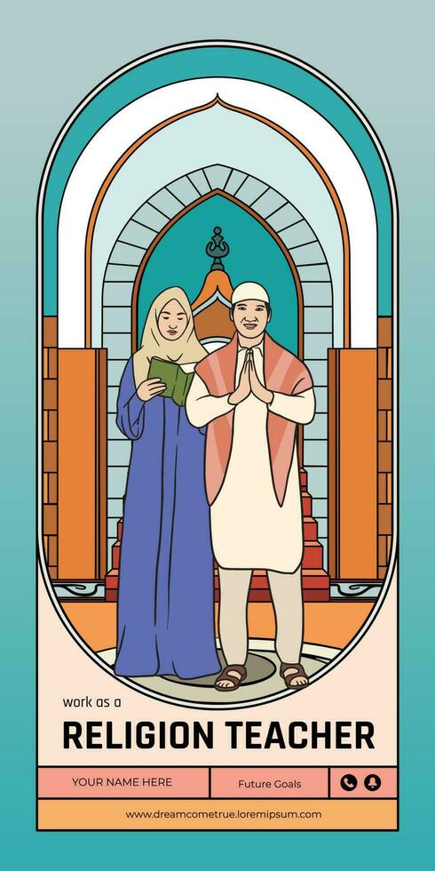 Indonesian Religion teacher hand drawn illustration design layout for social media vector
