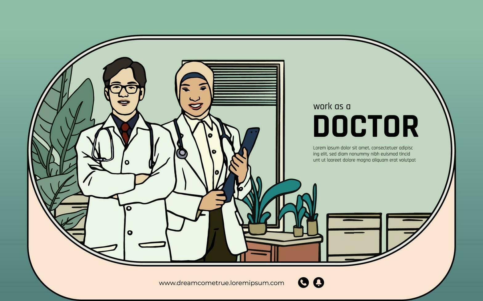 Indonesian doctor hand drawn illustration design layout for social media vector