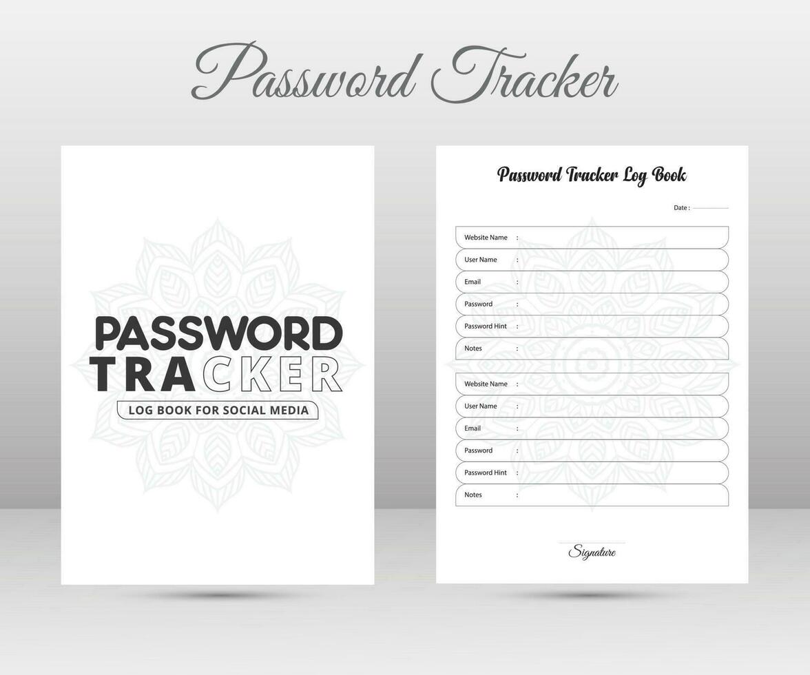 Password tracker notebook interior. Website information log book interior. vector