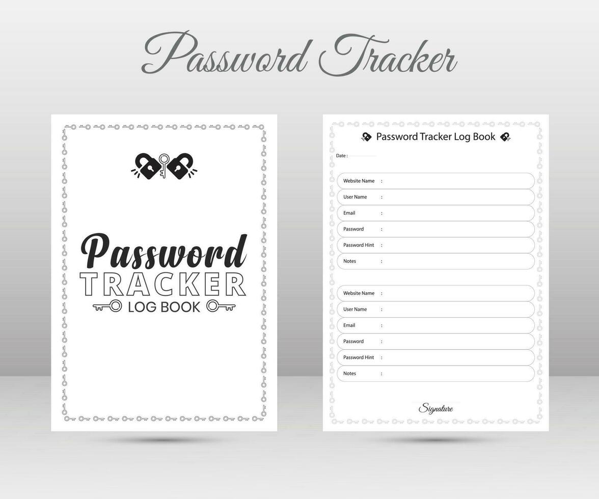 Log book interior template. Password tracker notebook interior. Website information tracker. vector