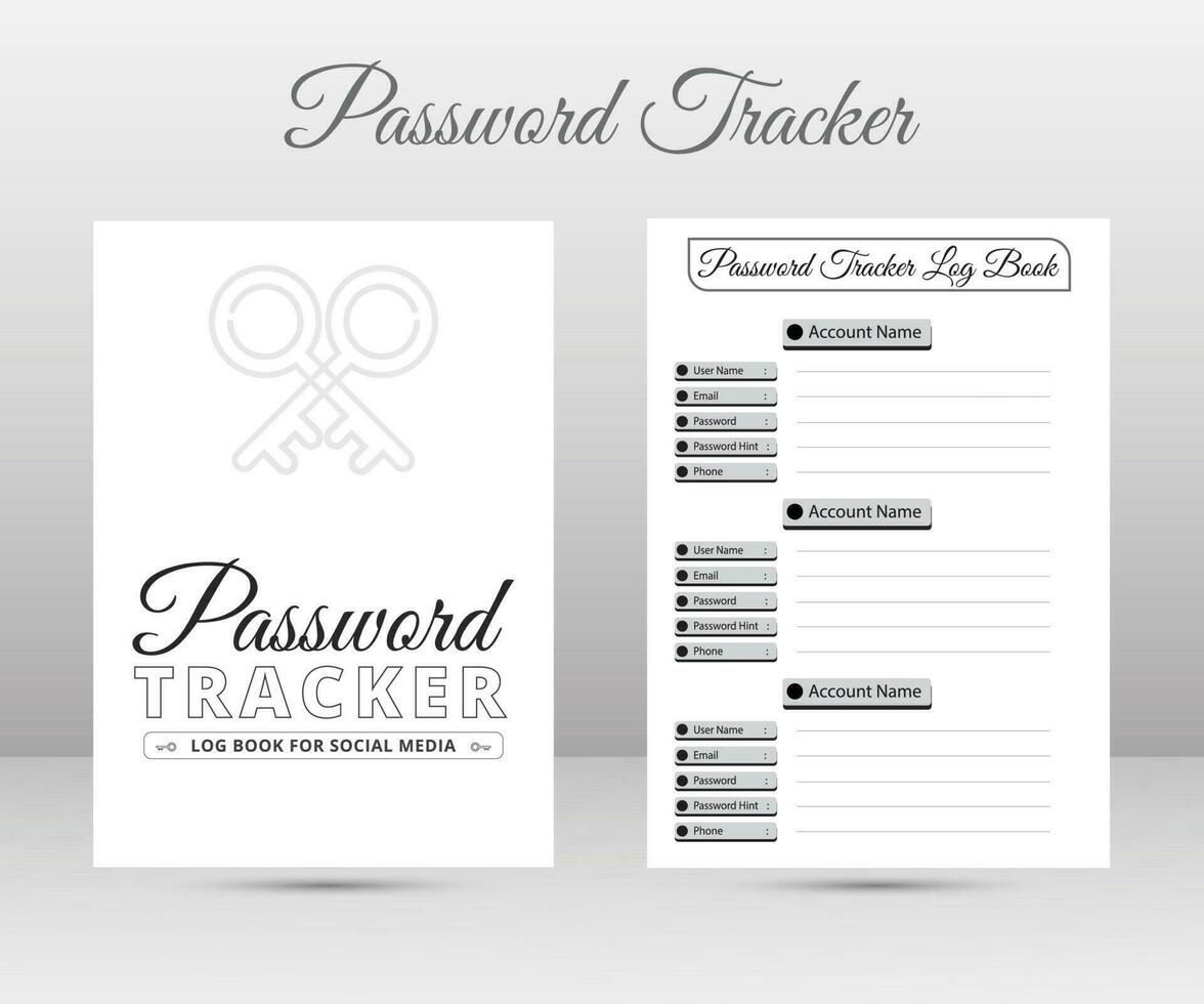 Password tracker notebook interior. social media account  information log book interior. vector