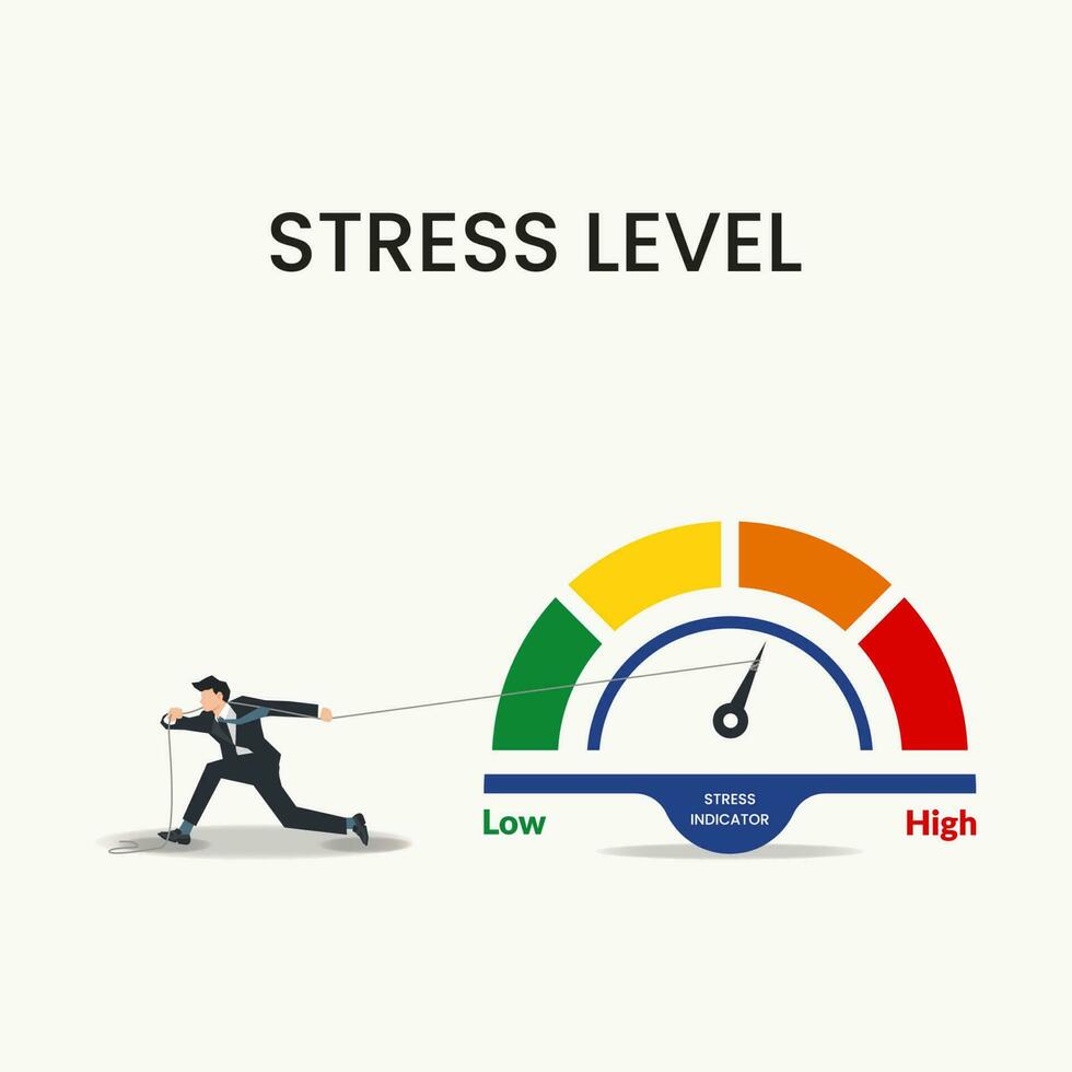 Businessman pulling the needle of stress indicator design vector illustration