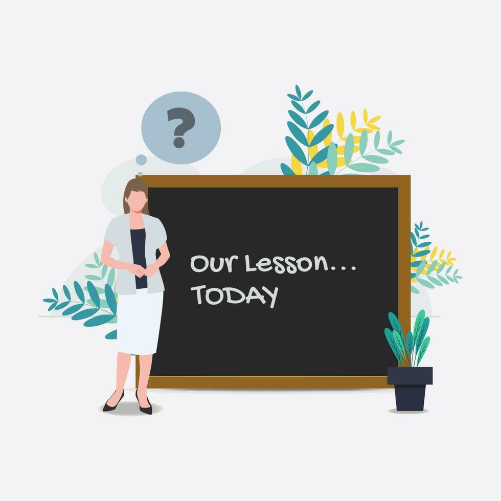 Woman with black board. Teacher and learning media in school vector illustration