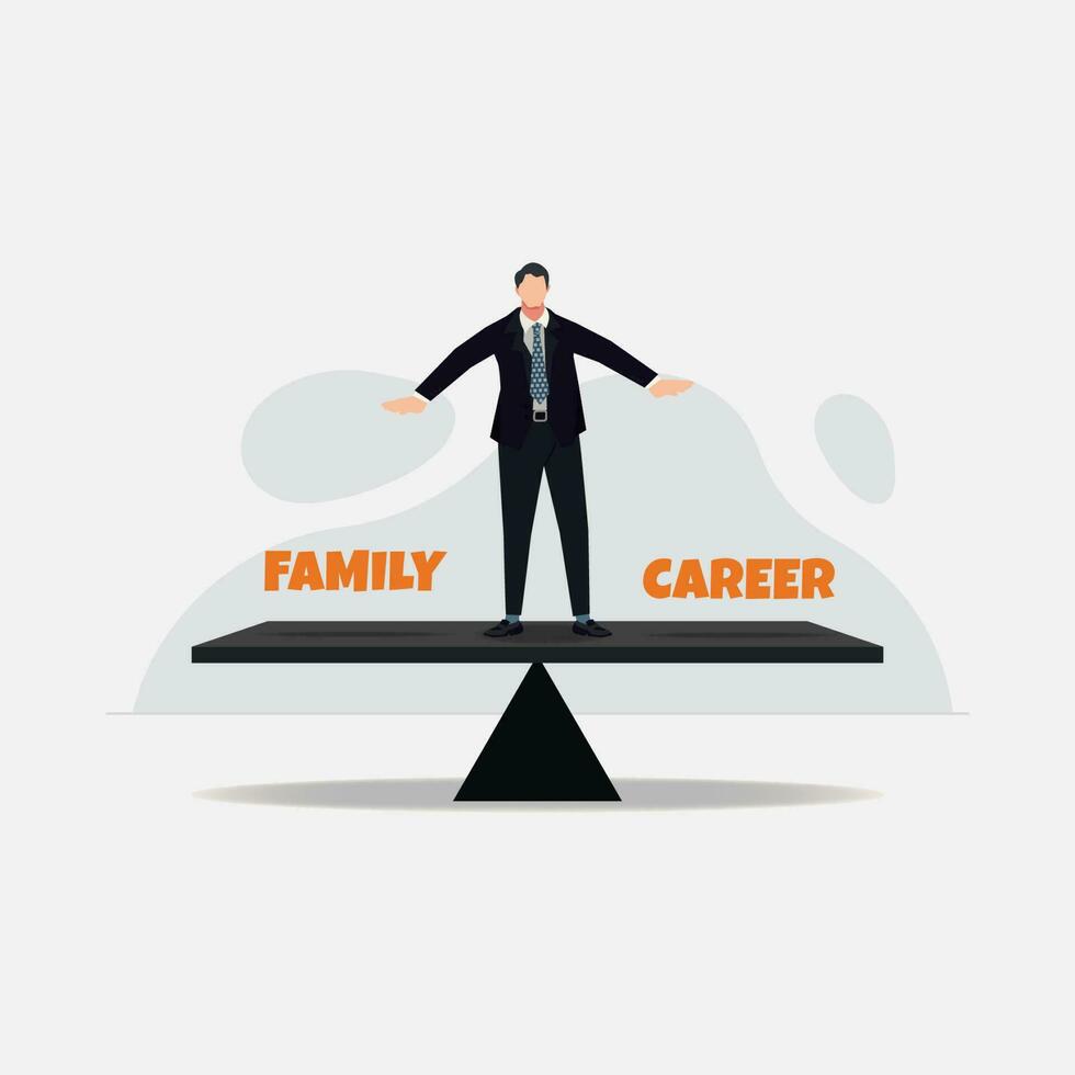 Businessman trying to balancing between family and career design vector illustration