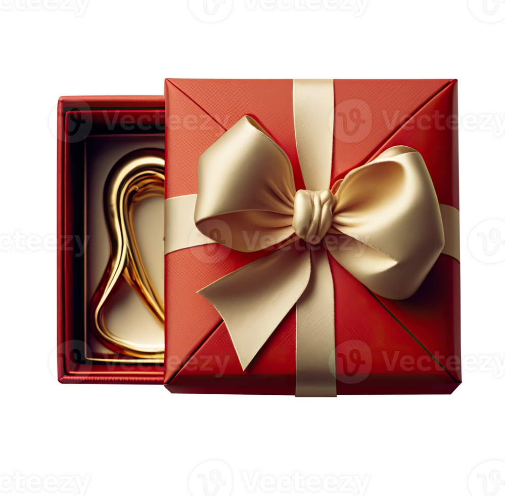 Realistic Red And Golden Open Gift Box 3D Icon on Transparent Background. . png