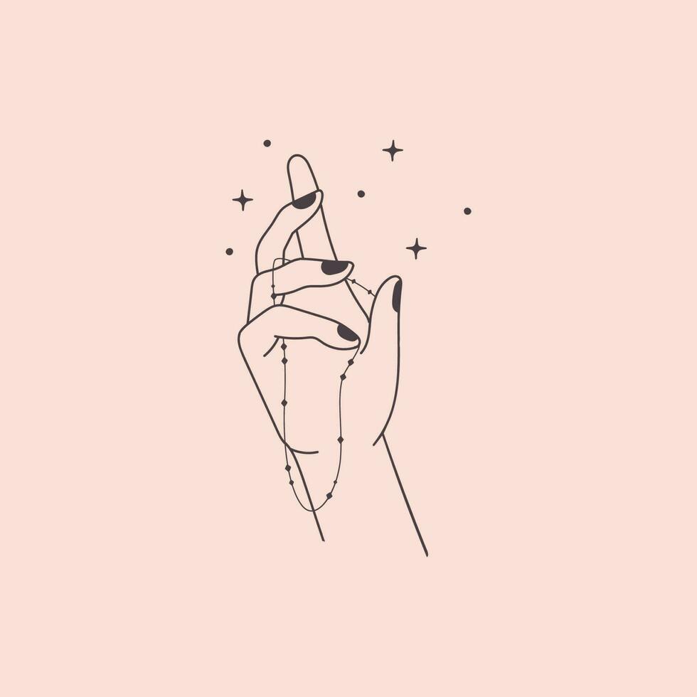 hand drawn one line art vector hand holdin chain in hand free vector