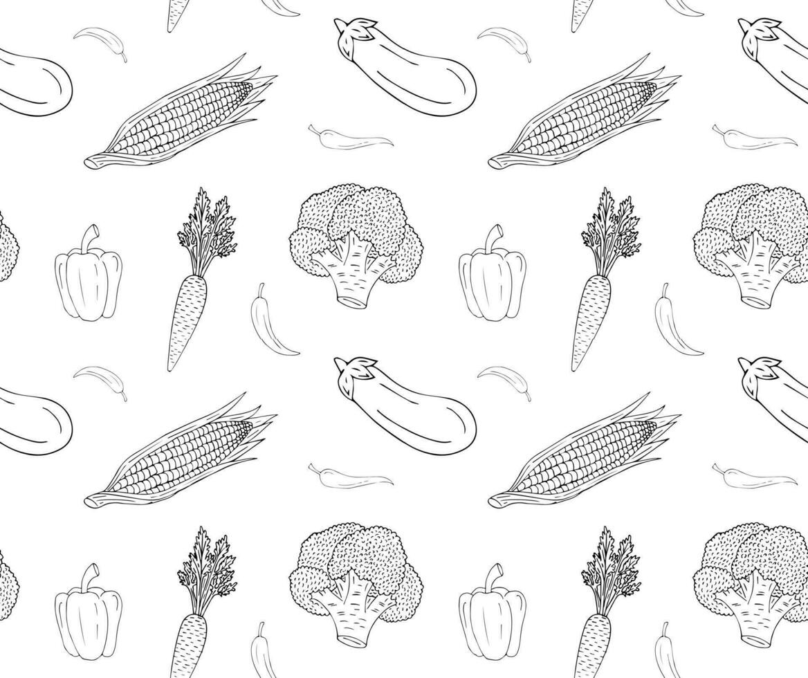 Vector seamless pattern of hand drawn vegetable