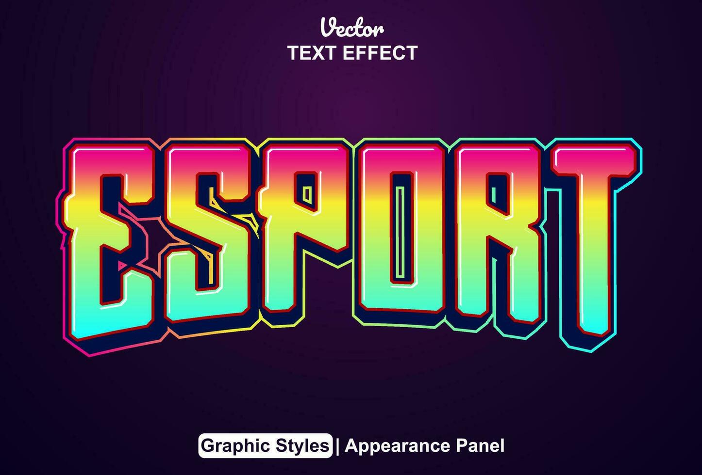 esport text effect with purple graphic style and editable vector