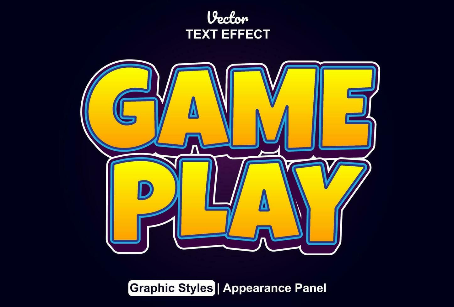 game play text effect with yellow graphic style and editable vector