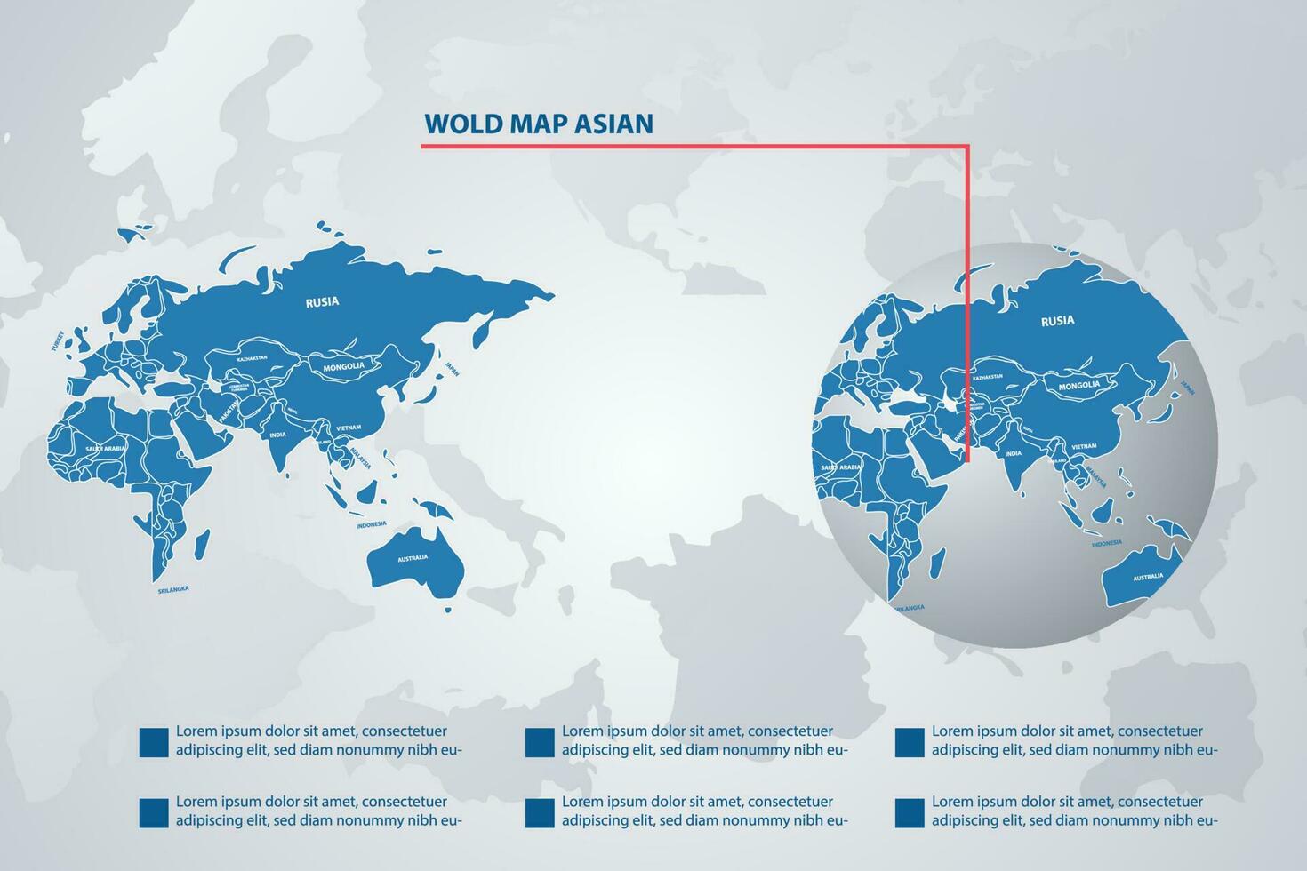 Asia país mapa con infografía concepto y tierra vector