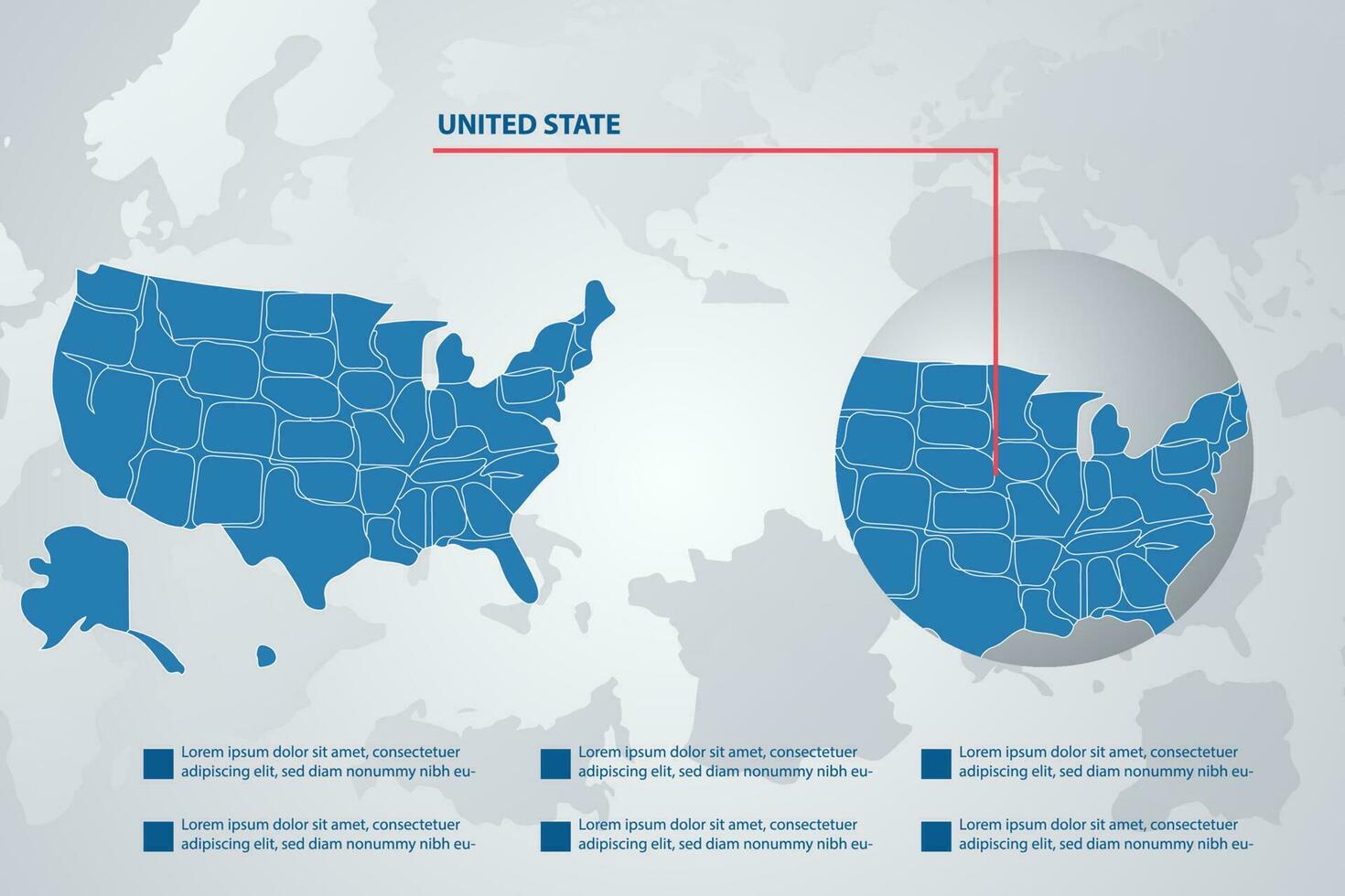Estados Unidos país mapa con infografía concepto y tierra vector ilustración