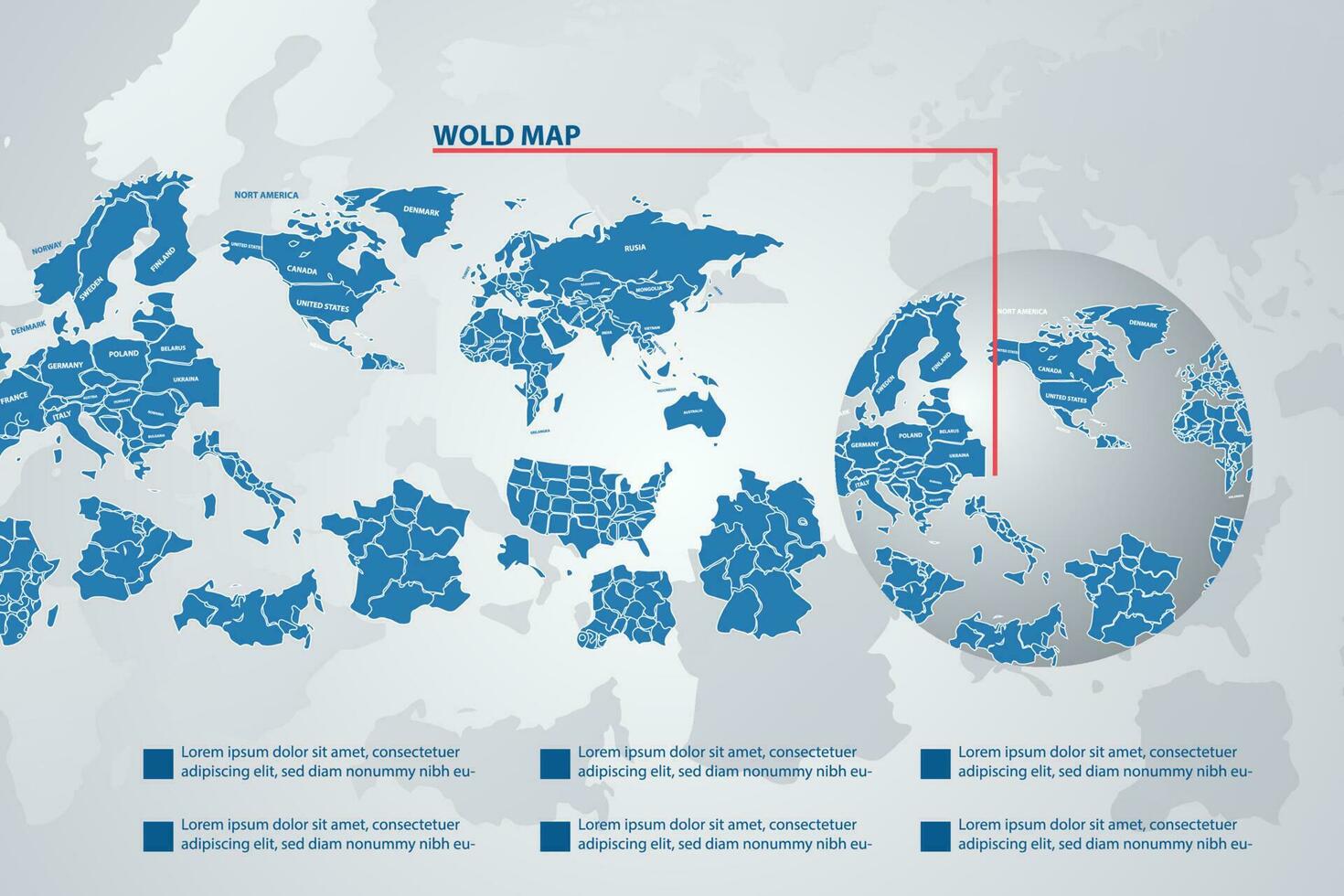 mundo país mapa con infografía concepto y tierra vector ilustración