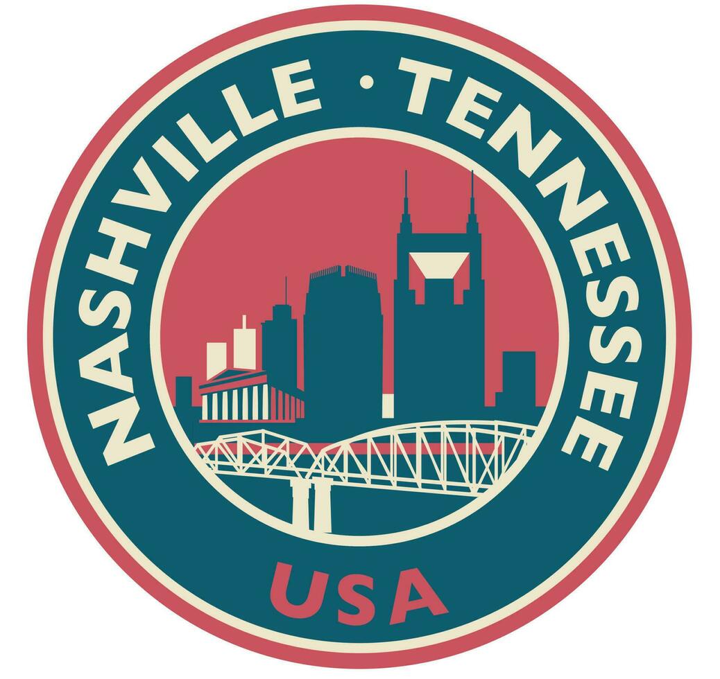 Badge, label or stamp with Nashville skyline, vector illustration