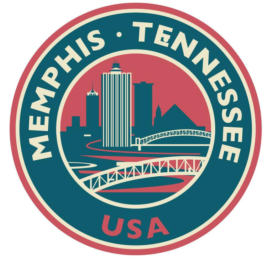 Badge, label or stamp with Memphis skyline, vector illustration