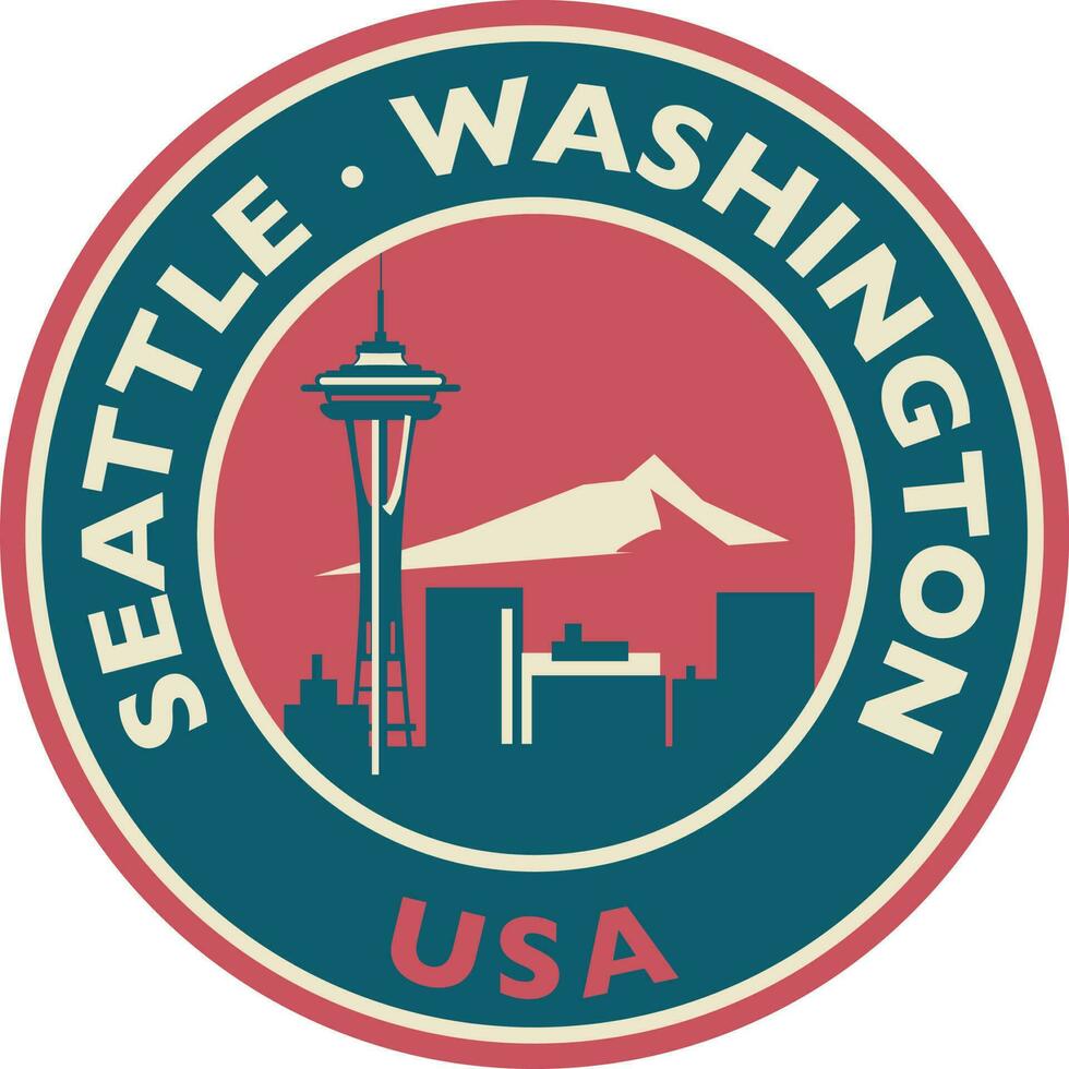 insignia, etiqueta o sello con Seattle horizonte, vector ilustración