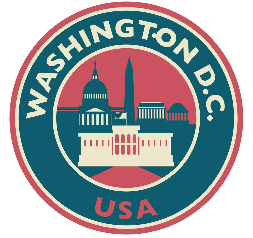 Badge, label or stamp with Washington skyline, vector illustration