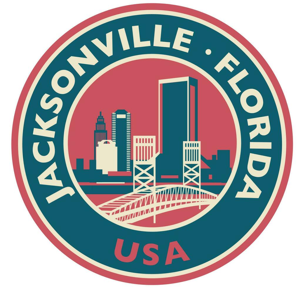 Badge, label or stamp with Jacksonville skyline, vector illustration