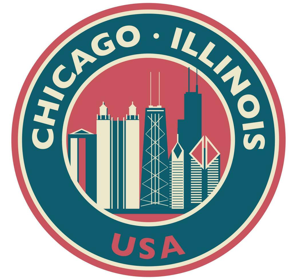Badge, label or stamp with Chicago skyline, vector illustration
