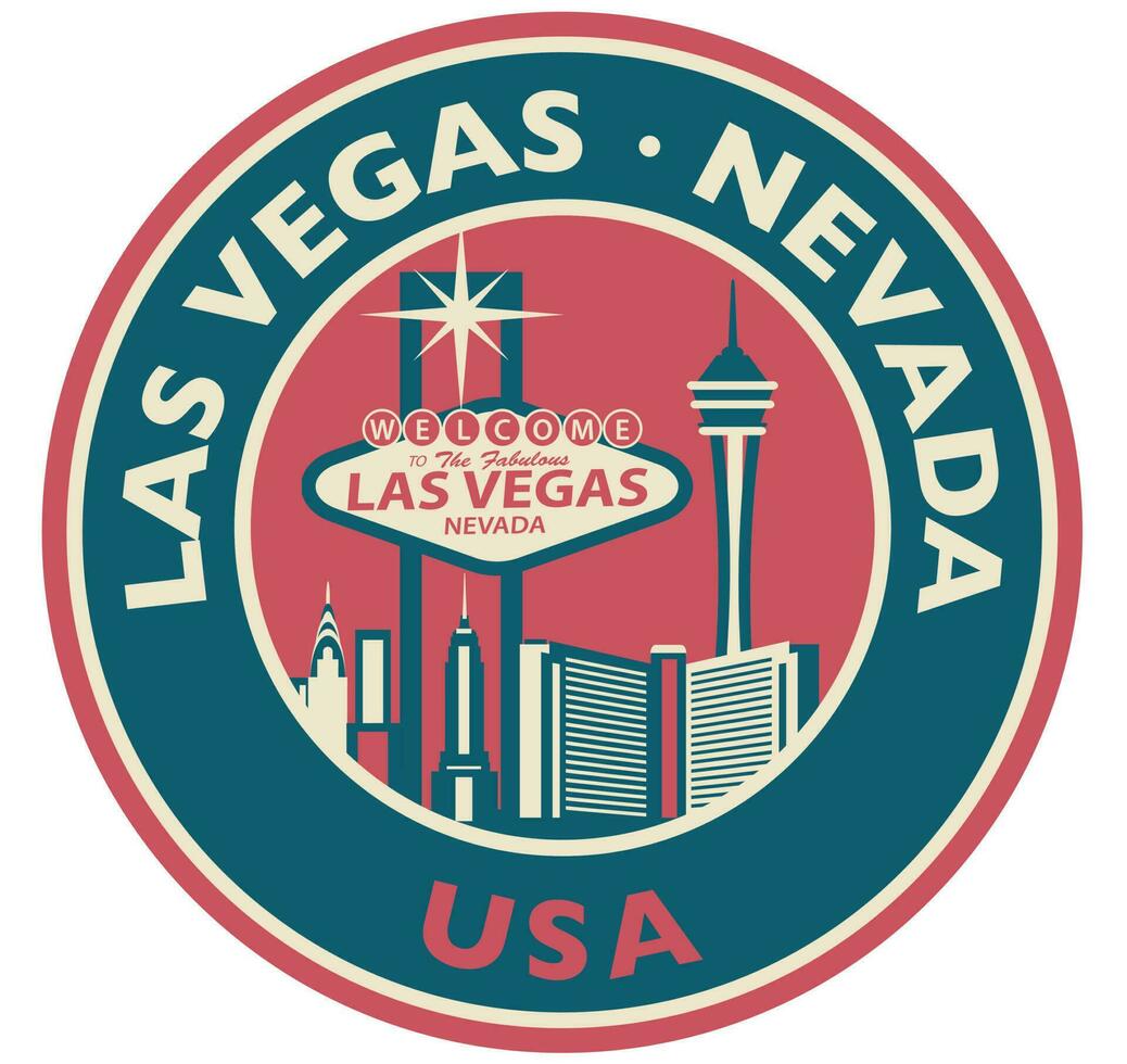 insignia, etiqueta o sello con las vegas horizonte, vector ilustración