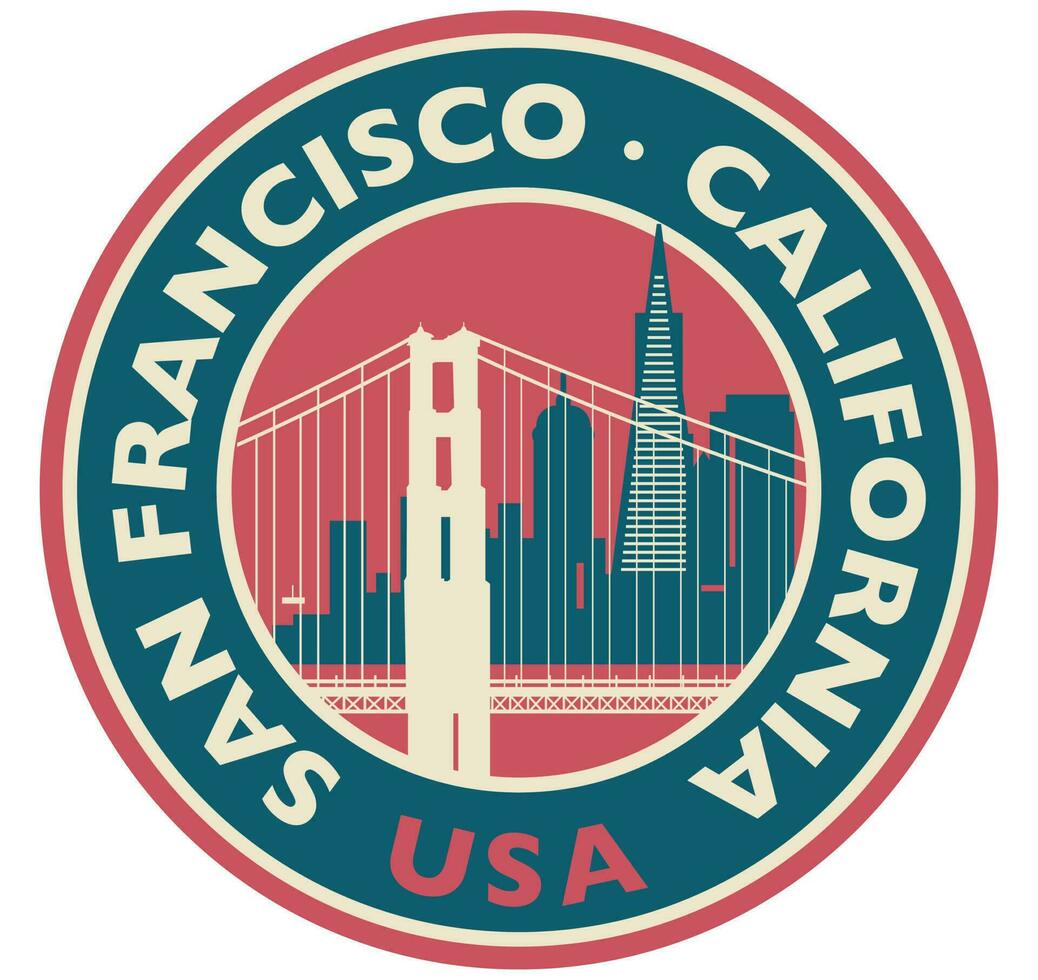Badge, label or stamp with San Francisco skyline, vector illustration