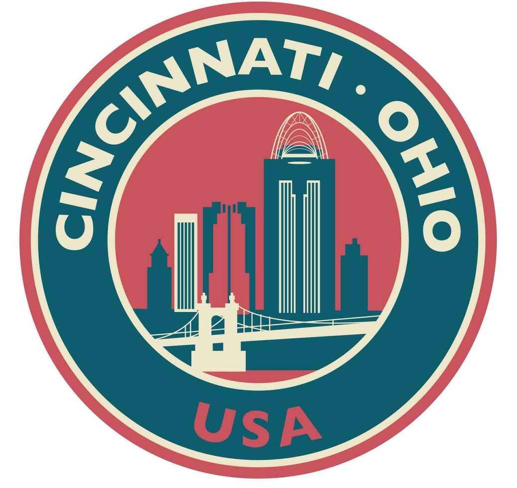Badge, label or stamp with Cincinnati skyline, vector illustration