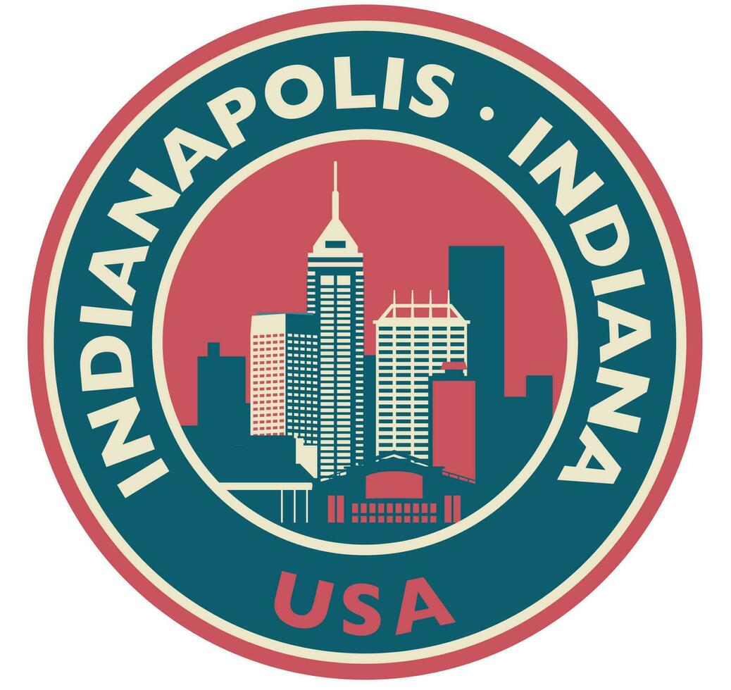 Badge, label or stamp with Indianapolis skyline, vector illustration