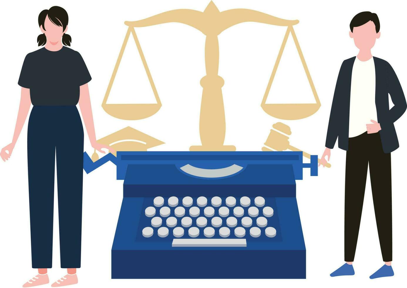 A boy and a girl are standing by the court typewriter. vector