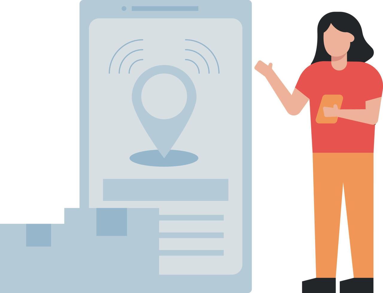 Girl is checking location on mobile. vector