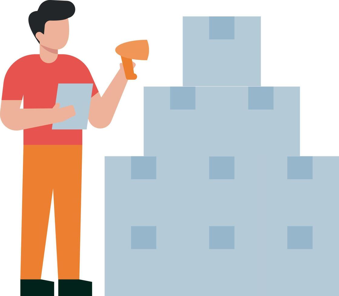 Boy scanning packages with barcode scanner. 24038279 Vector Art at Vecteezy