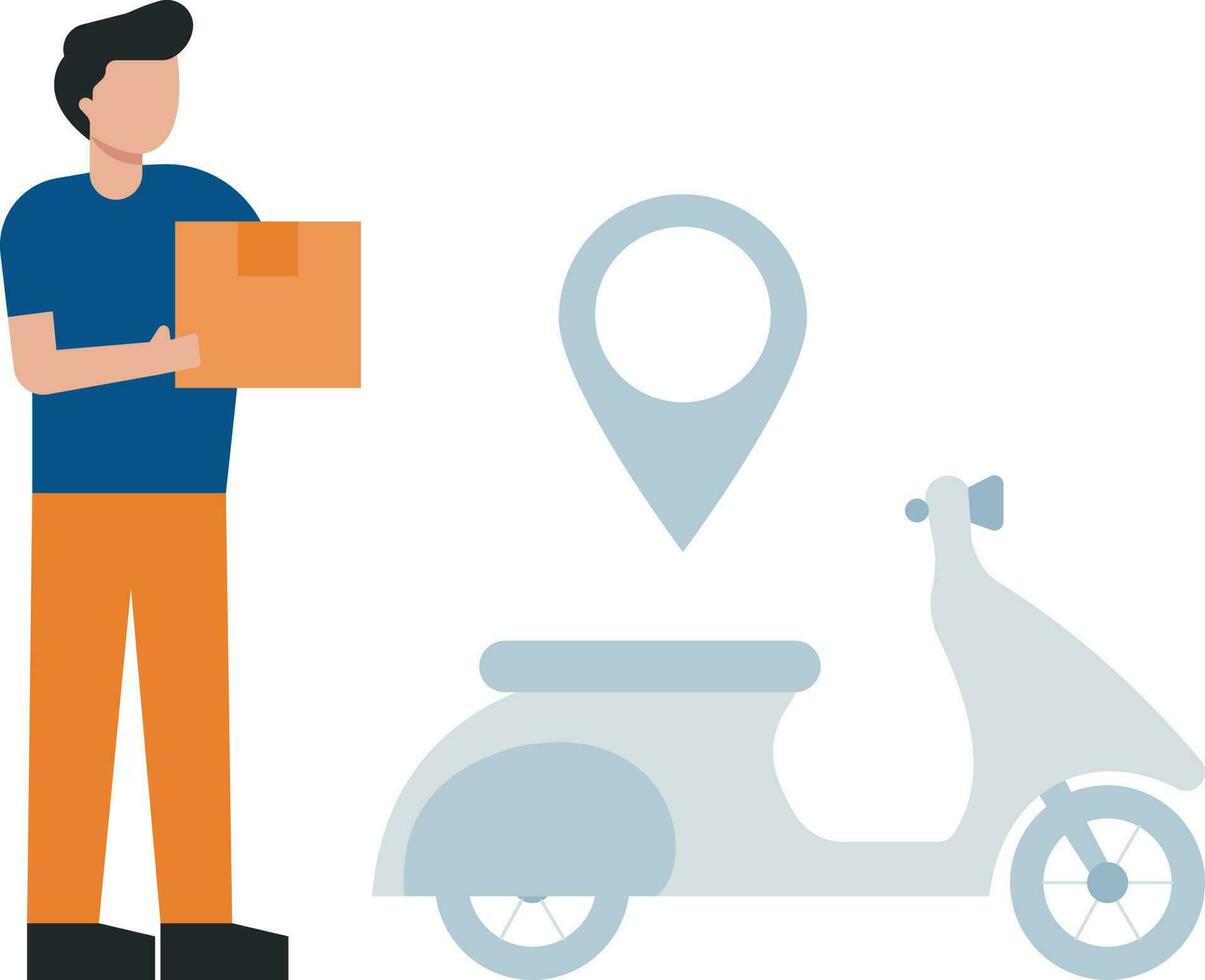 A boy is going to deliver a parcel on a scooter. vector