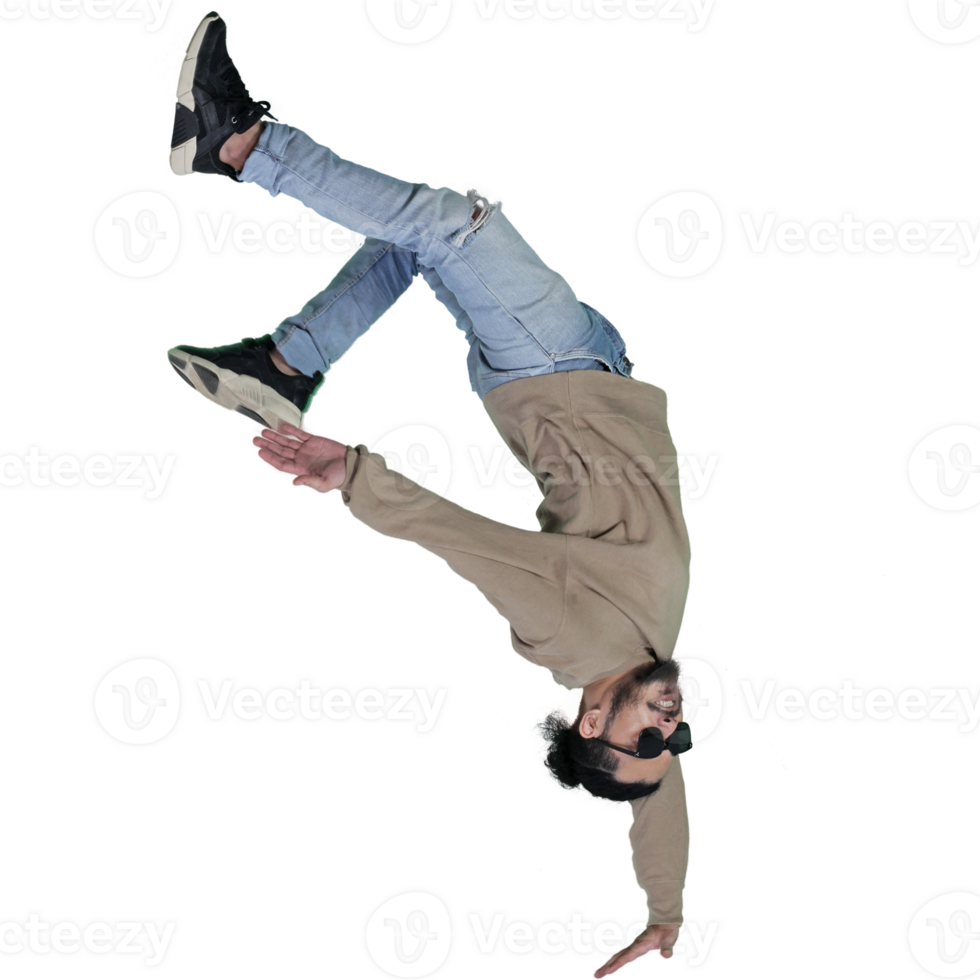 man poses jumping curly hair without background png