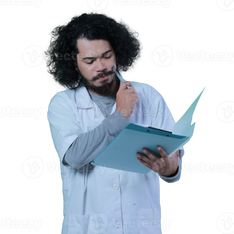 asian male scientist expression holding file png