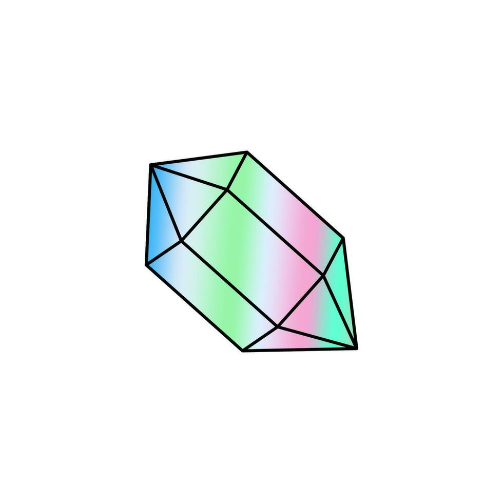 Hand drawn holographic crystal isolated on white background. Multi-faceted crystal in a pastel gradient color, 90s, Y2K style sticker. vector
