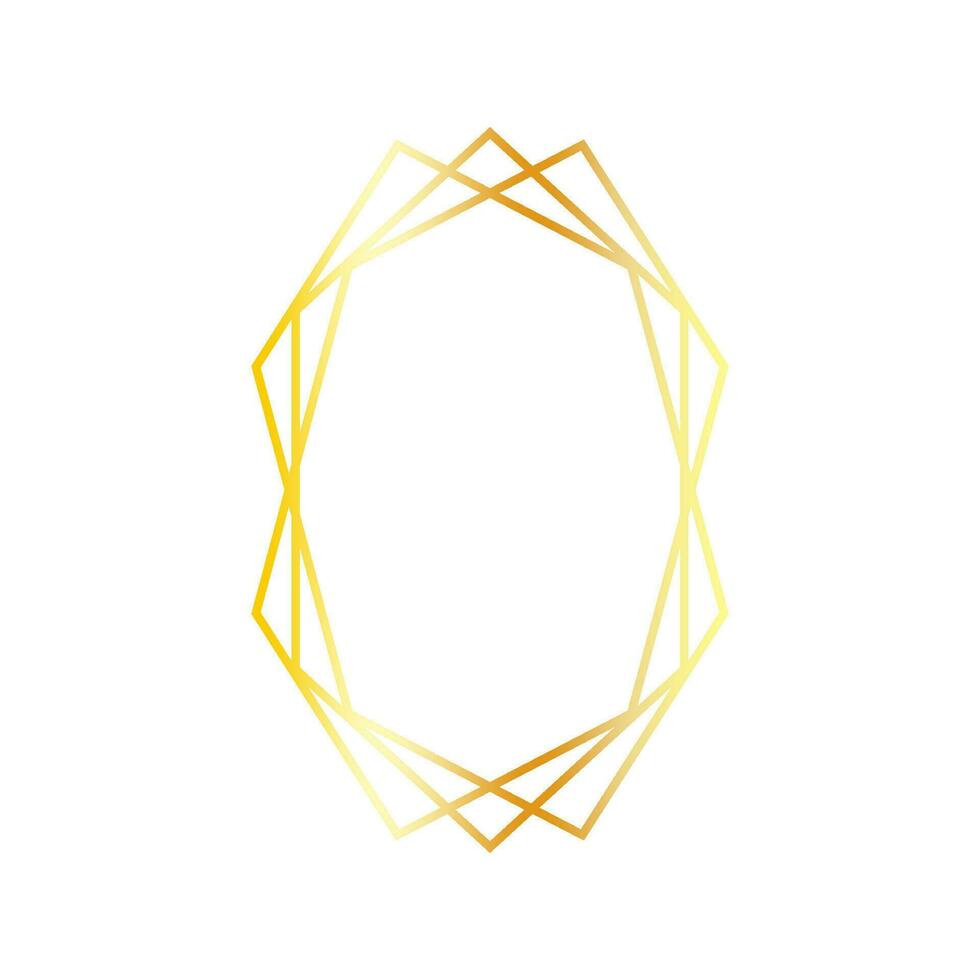 Minimalistic geometric golden frame isolated on white background. Metallic vector gradient frame consisting of three polygons, decor element.